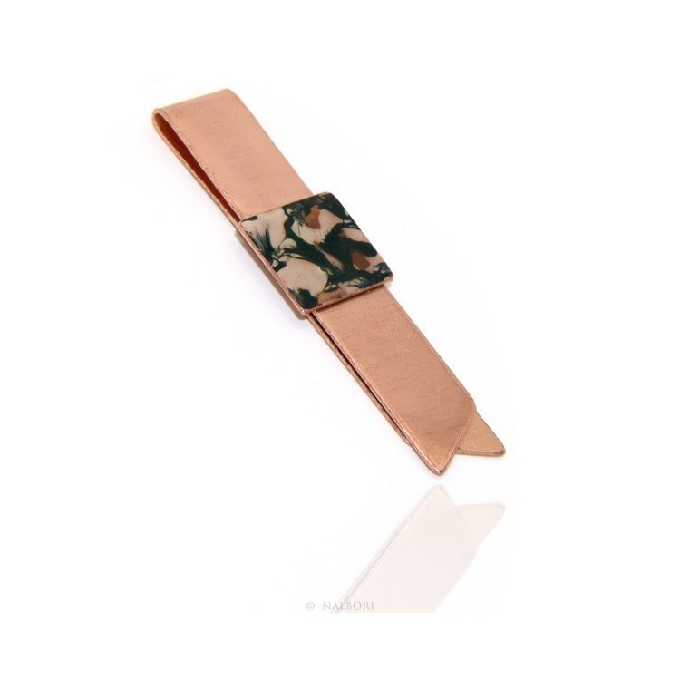 NSA|Money Clip stops NALBORI ® made of hypoallergenic copper for man with black & cream enamel