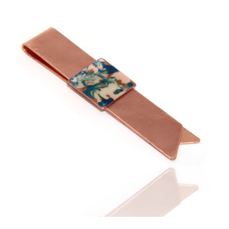 NSA|Money Clip stops NALBORI ® made of hypoallergenic copper for man with blue & cream enamel