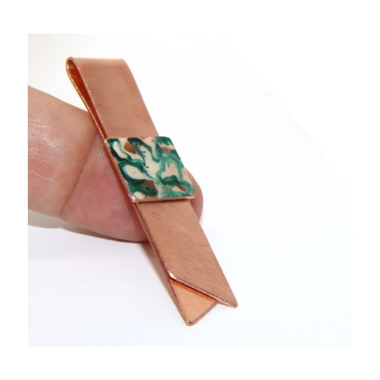 NonSoloArgenti|Money clip stop for man  Copper NALBORI green & cream