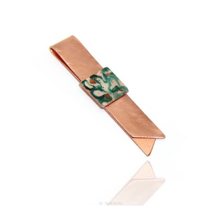 NonSoloArgenti|Money clip stop for man  Copper NALBORI green & cream