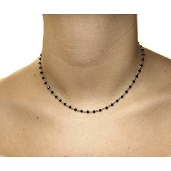 NSA|Collana uomo donna Argento 925 Con cristallo nero 3,5 mm lavorazione rosario marsigliese fatta a mano 40+5