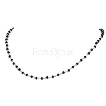 NSA|Collana Rosario uomo Argento 925 Con cristallo nero croce e madonna 66 cm
