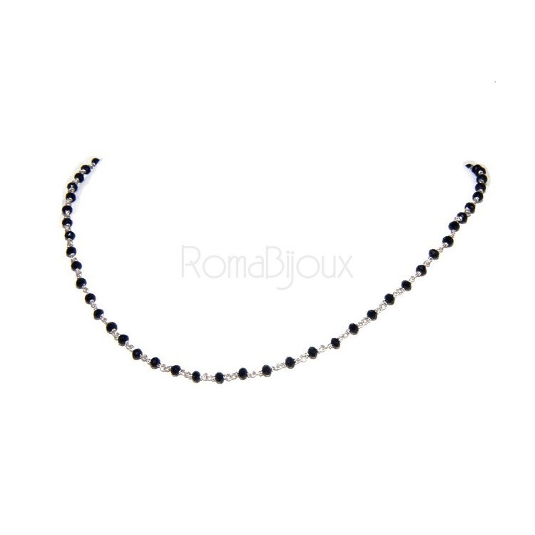 NSA|Collana Rosario uomo Argento 925 Con cristallo nero croce e madonna 66 cm