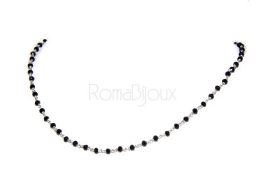 NSA|Collana Rosario uomo Argento 925 Con cristallo nero croce e madonna 66 cm