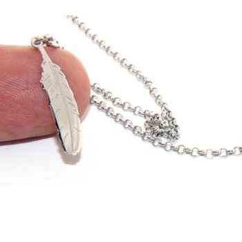 NSA|Argento 925 : Collana girocollo uomo o donna con pendente ciondolo piuma taglio laser