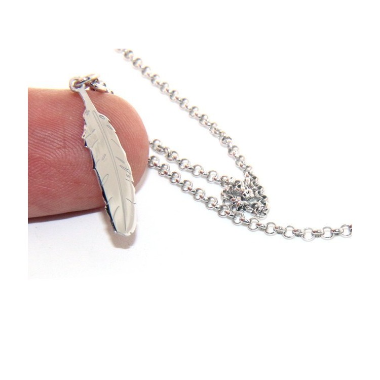 NSA|Argento 925 : Collana girocollo uomo o donna con pendente ciondolo piuma taglio laser