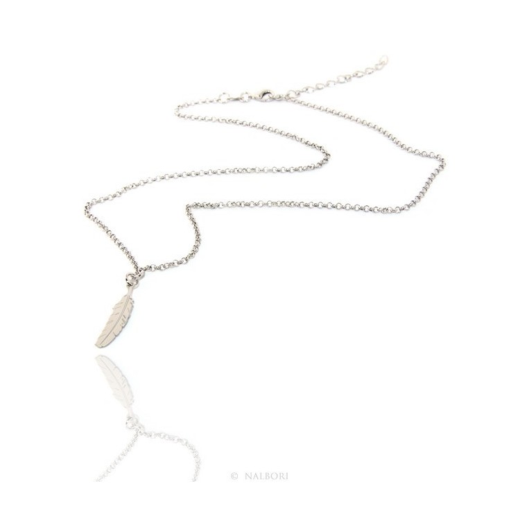 NSA|Argento 925 : Collana girocollo uomo o donna con pendente ciondolo piuma taglio laser