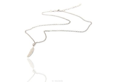 NSA|Argento 925 : Collana girocollo uomo o donna con pendente ciondolo piuma taglio laser