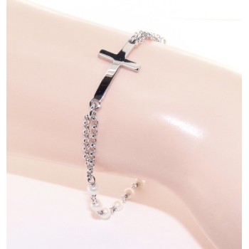 NSA|Bracciale rosario donna in Argento 925 madonna miracolosa , croce convessa e perline 15,00 - 17,50 cm