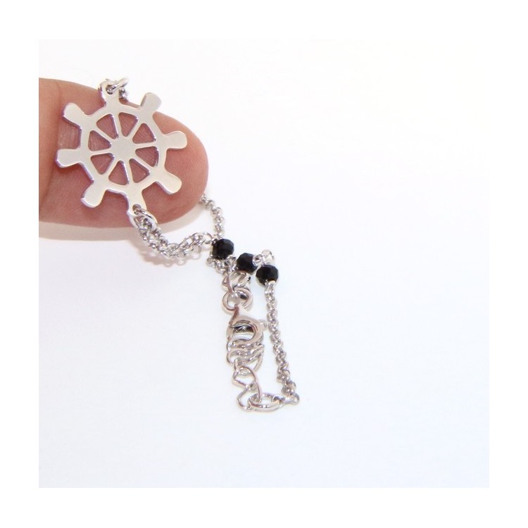 NSA|Man Woman Woman Bracelet Silver 925 Black Crystal Rhinestone Workmanship with Central Ruler 16.50 - 18.50