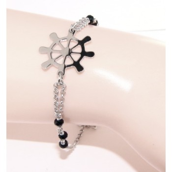 NSA|Man Woman Woman Bracelet Silver 925 Black Crystal Rhinestone Workmanship with Central Ruler 16.50 - 18.50
