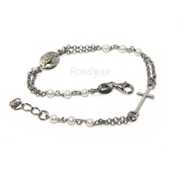 NSA|Rosary bracelet male female 925 miraculous Madonna, the cross and white beads 16,50 19,50