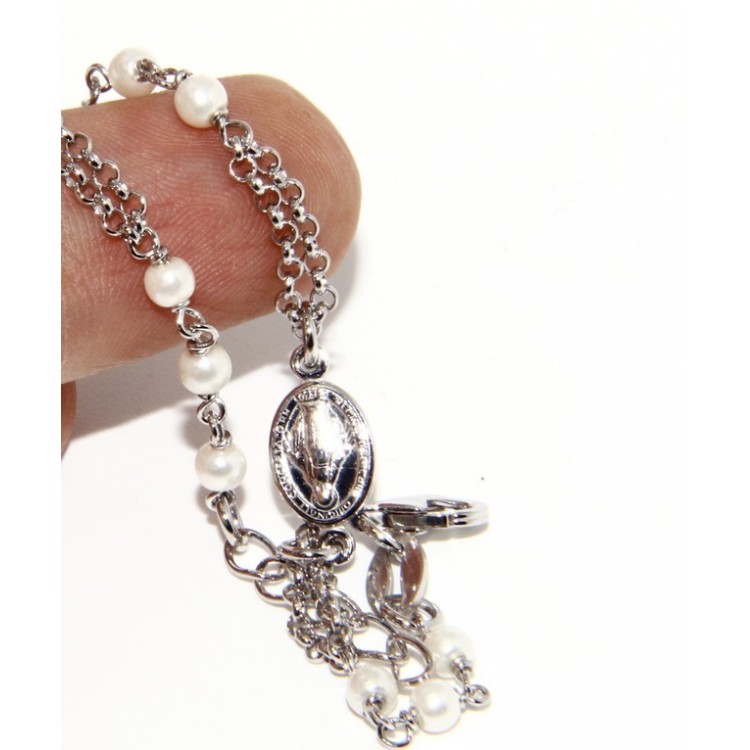NSA|Rosary bracelet male female 925 miraculous Madonna, the cross and white beads 16,50 19,50