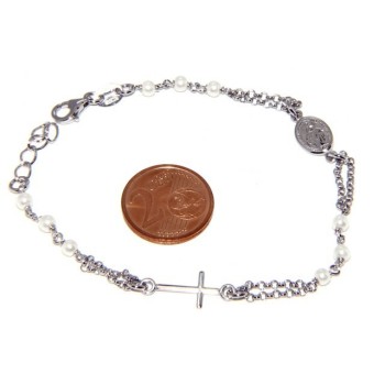 NSA|Rosary bracelet male female 925 miraculous Madonna, the cross and white beads 16,50 19,50