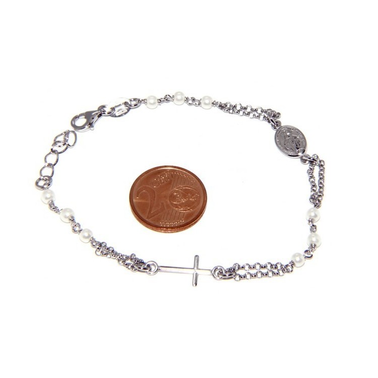 NSA|Rosary bracelet male female 925 miraculous Madonna, the cross and white beads 16,50 19,50