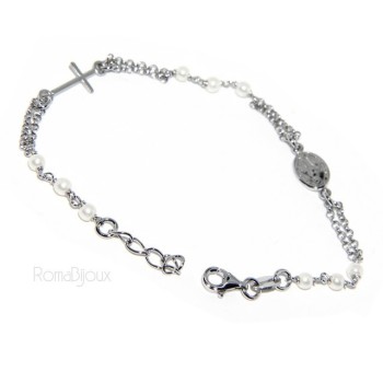 NSA|Rosary bracelet male female 925 miraculous Madonna, the cross and white beads 16,50 19,50