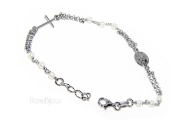 NSA|Rosary bracelet male female 925 miraculous Madonna, the cross and white beads 16,50 19,50