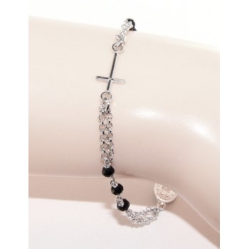 NSA|Bracciale rosario uomo donna in Argento 925 con madonna miracolosa , croce e cristallo nero 17,50 - 20,00