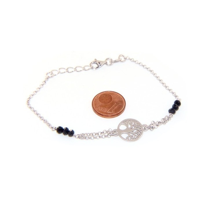 NSA|Man Woman Woman Bracelet Silver 925 Black Crystal Rosary Work with Life Tree 15.50-18.50 satin