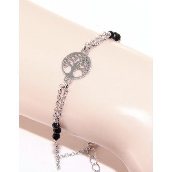 NSA|Man Woman Woman Bracelet Silver 925 Black Crystal Rosary Work with Life Tree 15.50-18.50 satin