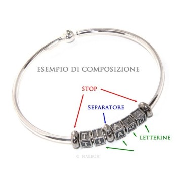 NSA|ARGENTO 925 : CHARME letterine cubetti e stop per Bracciale serie Nalbori componibili
