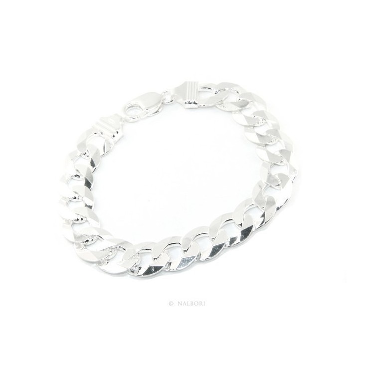 NSA|SILVER 925 rhodium plated man's bracelet 13 mm 21/22 cm large heavy for man