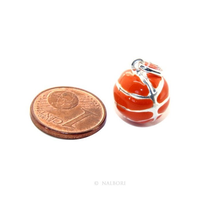 NSA|Argento 925 : Ciondolo uomo donna palla pallone da basket arancio Made in Italy