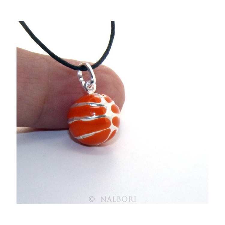 NSA|Silver 925: orange pendant for man or woman Ball Basketball  Made in Italy