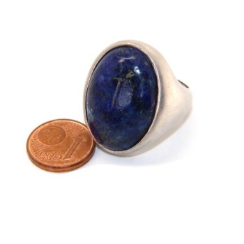NSA|Silver 925 Satin Solid: Oval woman's ring with large blue natural night lapis size 16