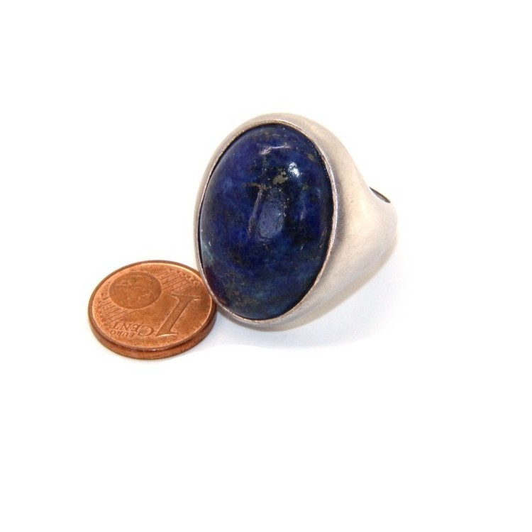 NSA|Argento 925 Massiccio satinato : Anello donna ovale con grande lapis blu notte naturale misura 16