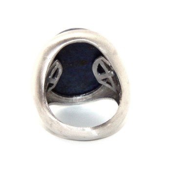 NSA|Silver 925 Satin Solid: Oval woman's ring with large blue natural night lapis size 16