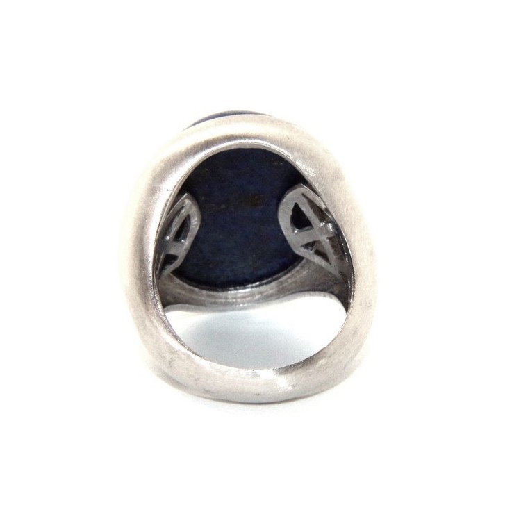 NSA|Argento 925 Massiccio satinato : Anello donna ovale con grande lapis blu notte naturale misura 16