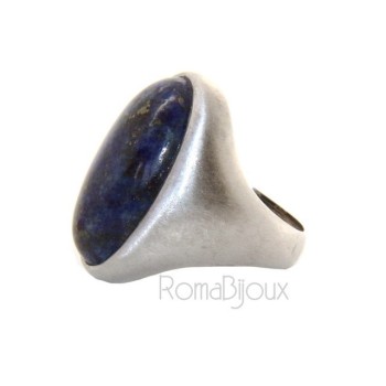 NSA|Argento 925 Massiccio satinato : Anello donna ovale con grande lapis blu notte naturale misura 16