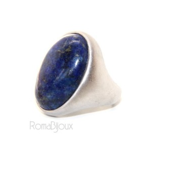 NonSoloArgenti|anello donna massiccio lapis lapislazzulo blu naturale ovale grande
