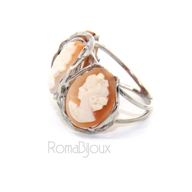 NSA|925 Silver: Woman open open trilogy italian cammeos tris adjustable woman's oval face