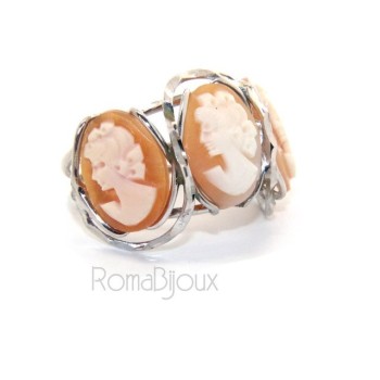 NSA|Argento 925 : Anello donna aperto battuto trilogy cammeo volto donna tris cammei regolabile