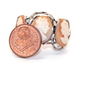 NSA|925 Silver: Woman open open trilogy italian cammeos tris adjustable woman's oval face