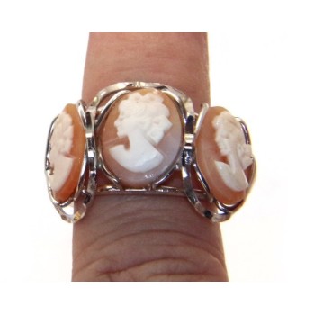 NSA|925 Silver: Woman open open trilogy italian cammeos tris adjustable woman's oval face