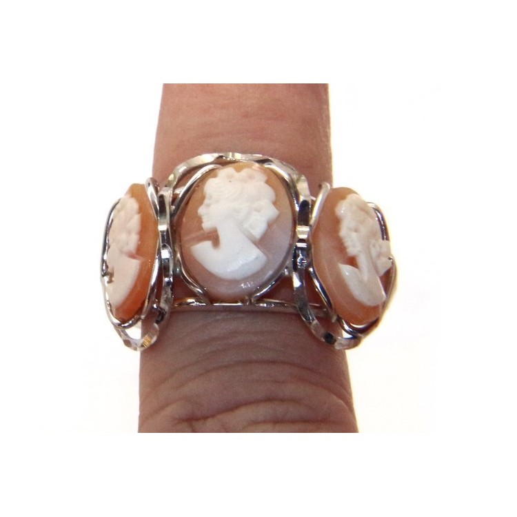 NSA|925 Silver: Woman open open trilogy italian cammeos tris adjustable woman's oval face