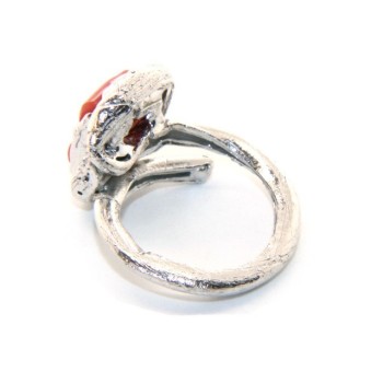 NSA|Silver 925: Women's adjustable hand ring made of natural intense red coral barrels