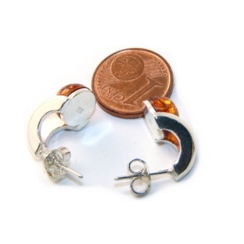 NSA|Orecchini donna in Argento 925 con mezza perla carbochon di ambra baltica color cognac