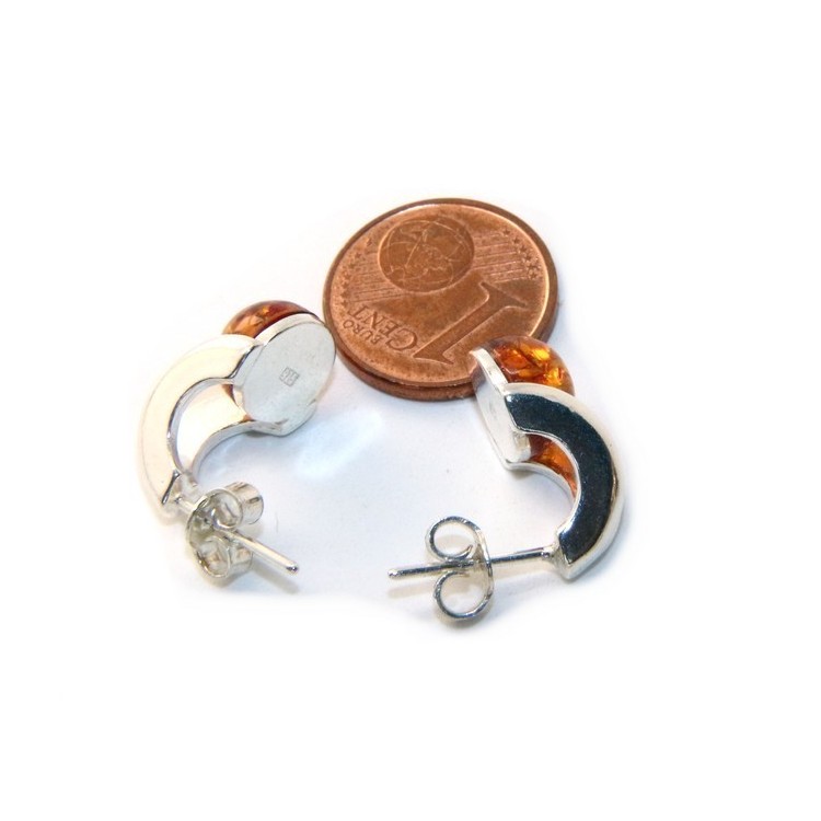 NSA|Earrings in 925 Sterling Silver with half pearl carbochon of amber colored cognac