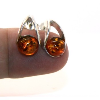 NSA|Earrings in 925 Sterling Silver with half pearl carbochon of amber colored cognac