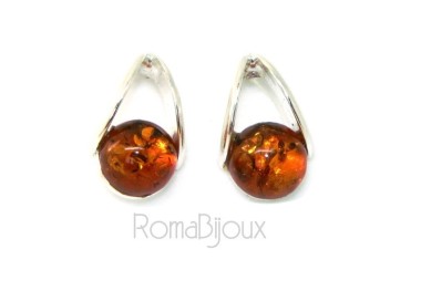 NSA|Earrings in 925 Sterling Silver with half pearl carbochon of amber colored cognac