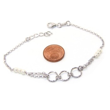 NSA|Men's Bracelet Men's Boy Silver 925 Rosary Handmade White Pearls With Diamond Circles 16.50-19.50 cm