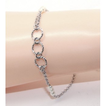 NSA|Bracciale uomo donna ragazzo Argento 925 lavorazione a rosario perle bianco con cerchi diamantati 16,50-19,50 cm