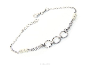 NSA|Bracciale uomo donna ragazzo Argento 925 lavorazione a rosario perle bianco con cerchi diamantati 16,50-19,50 cm