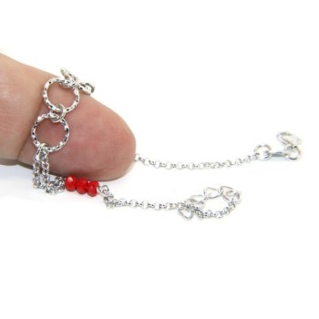 NSA|Bracciale uomo donna ragazzo Argento 925 lavorazione a rosario cristallo rosso con cerchi diamantati 16,50-19,50 cm