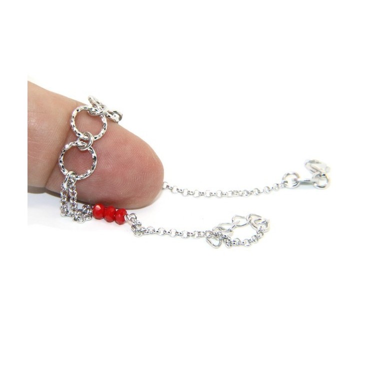 NSA|Bracciale uomo donna ragazzo Argento 925 lavorazione a rosario cristallo rosso con cerchi diamantati 16,50-19,50 cm