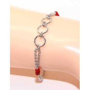 NSA|Bracciale uomo donna ragazzo Argento 925 lavorazione a rosario cristallo rosso con cerchi diamantati 16,50-19,50 cm